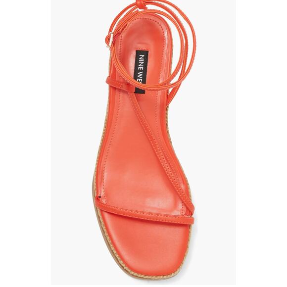 Nine WEst Alexx Wedge Sandal 8 NWOT Orange Espadrille Ankle Wrap Travel Beach - Picture 2 of 5